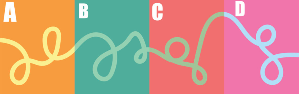 Colorful Abstract Infographic Banner with Four Steps A B C D, Tangled Line Concept for Business Process, Problem Solving, Creative Workflow and Project Roadmap 