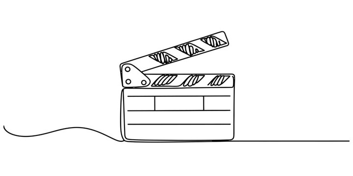 Continuous single line drawing of a movie clapperboard for film and video production Vector, illustration