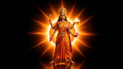Fototapeta premium Powerful Hindu Goddess Fiery Halo – Divine Warrior Deity Portrait