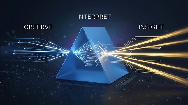 Triangular prism facilitates the interpretation of data by refining incoming signal streams into clear and valuable insights for improved corporate decision-making and strategic market analysis.
