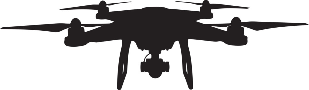 Drone silhouette, black drone icon, aerial vehicle, quadcopter