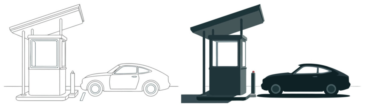 Vehicle barrier and toll booth icon set, access control and payment gate symbols, line and solid style transport infrastructure icons, clean vector illustration for road systems, parking facilities, a