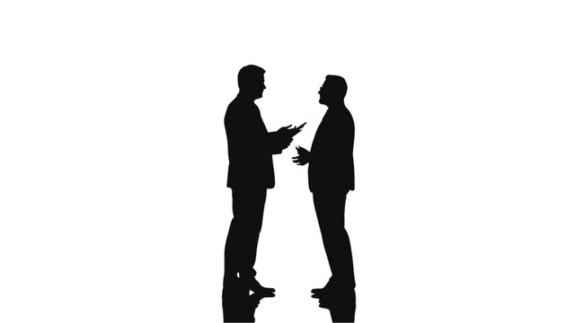 Businessmen converse while standing in a professional environment to discuss potential opportunities.