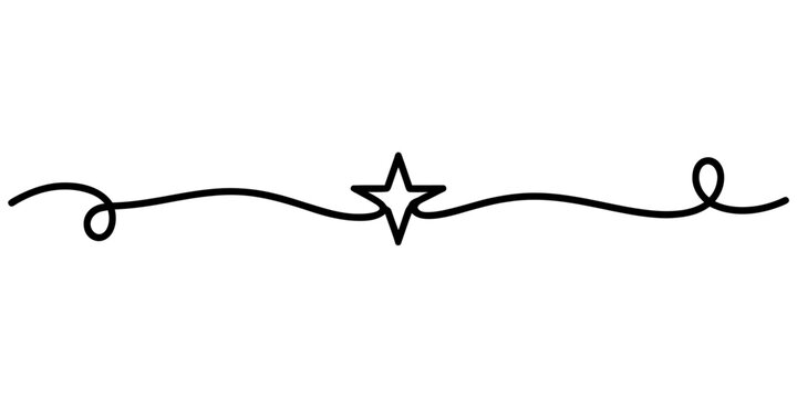Black hand drawn line divider with a simple star shape in the middle for page decoration and text separation Vector, illustration