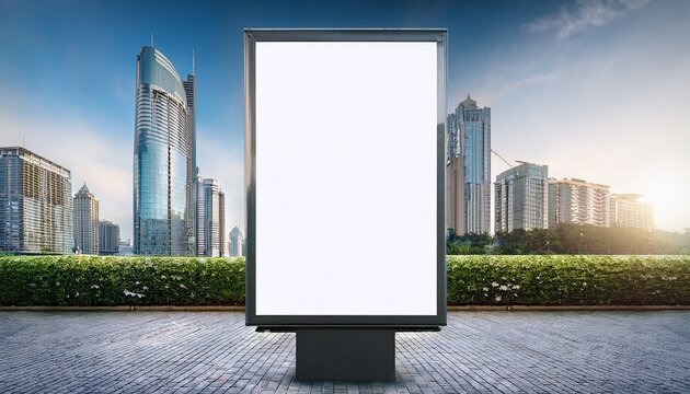 blank white vertical digital billboard poster on city