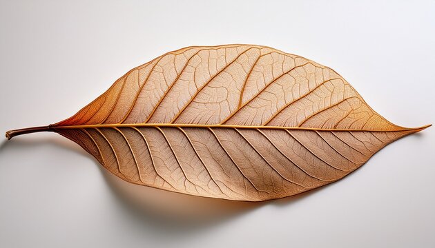intricate dry leaf with delicate veins against a white background
