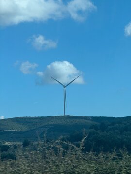 Mountain with wind turbine,aydın
