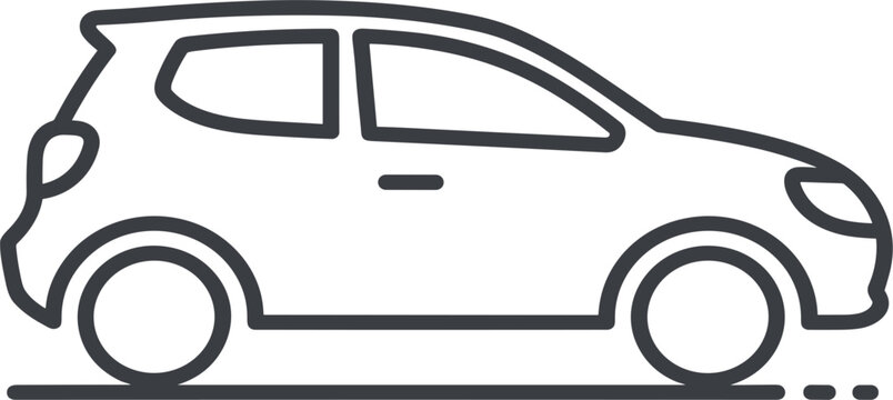 Compact car side view line icon featuring modern hatchback vehicle transportation auto mobility urban driving symbol vector illustration isolated design