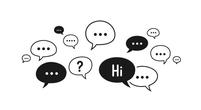 Chat bubbles with Hi, question mark and ellipsis