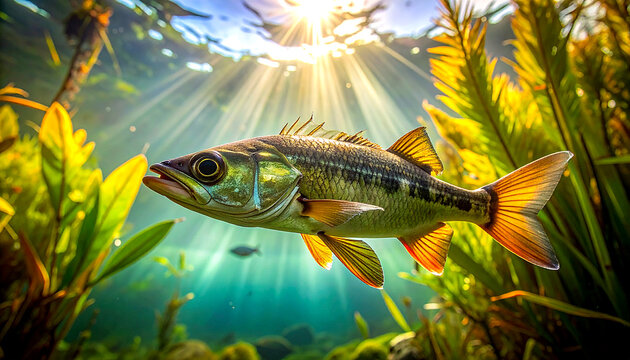 archerfish swimming near water surface captured upward perspective