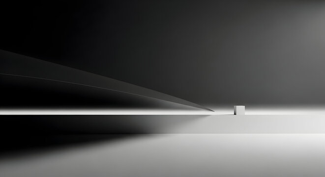 Minimalist grayscale landscape featuring a solitary figure on a vast hazy shoreline evoking solitude and contemplation