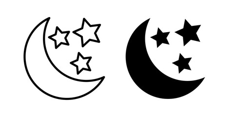 Moon icon in outline and solid style. Perfect for night mode, weather, and sleep tracking apps on white background. © vector land