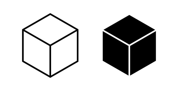 
Cube icon in outline and solid style. Perfect for 3D design, geometry, and product modeling apps on white background.