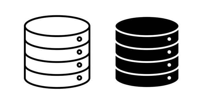 Database icon in outline and solid style. Ideal for technology, data storage, and server management apps on white background.