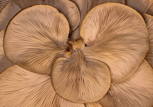 Oyster mushroom gills abstract pattern, organic texture close-up