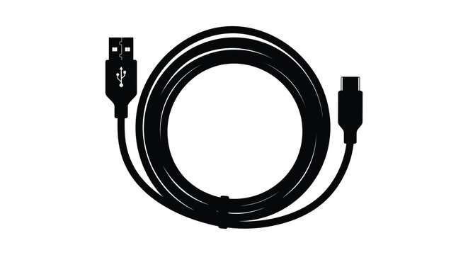 Usb Cable With Type C Connector Black Silhouette