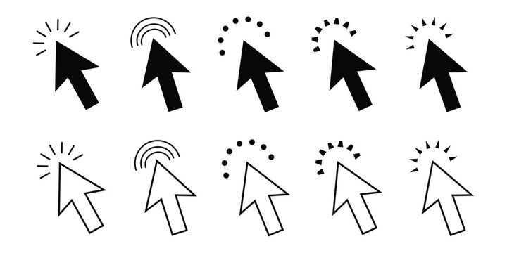 Mouse click arrow cursor set. Pointer cursor сomputer mouse icons. Symbols for UI design. Mouse pointer set. Vector illustration.