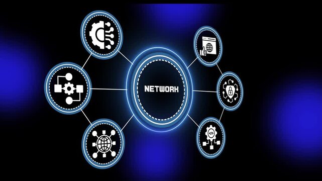 Network concept with connected nodes, digital communication systems, workflow integration and modern technology infrastructure visualization design.