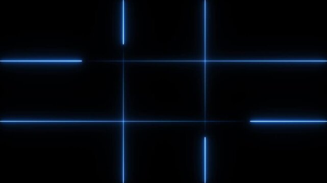 Abstract blue neon light grid lines moving on dark background glowing digital laser beams forming geometric patterns futuristic motion for technology