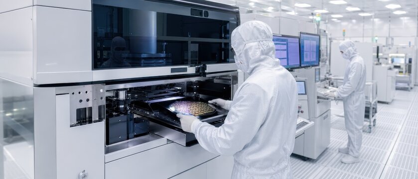 Engineer lithography machine microchip silicon wafer