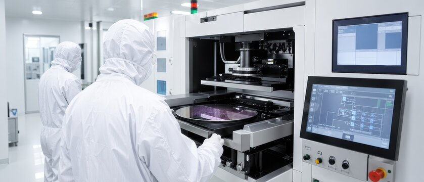 Engineer lithography machine microchip silicon wafer
