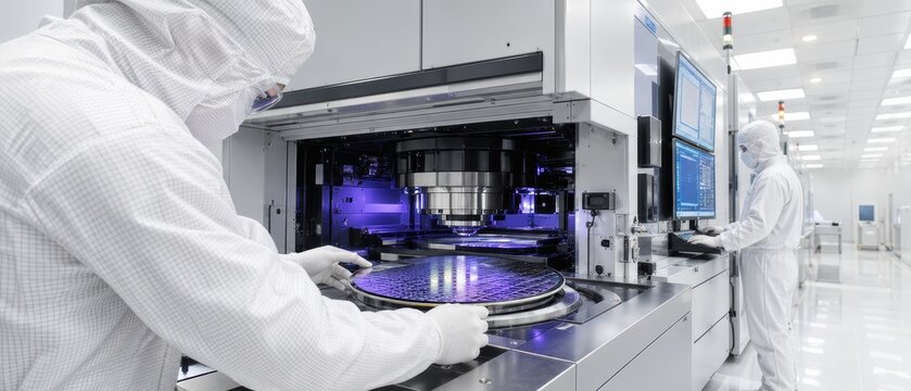 Engineer lithography machine microchip silicon wafer