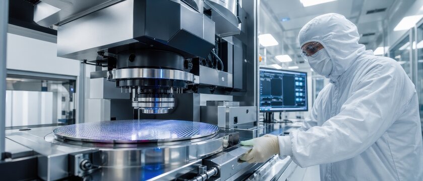 Engineer lithography machine microchip silicon wafer