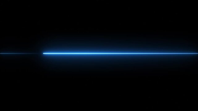 Glowing blue laser beam horizontal line isolated on black background cinematic light streak effect for motion digital transition sci-fi energy pulse neon
