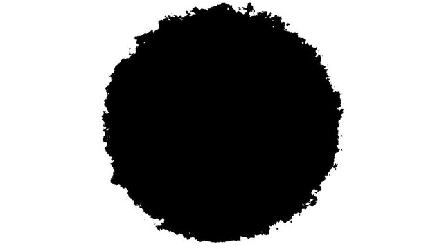 Organic black ink blot circular shape with rough textured edges isolated on white background for creative transitions and mask overlays contrast artistic