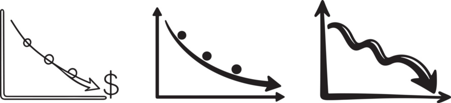 Market decline bar icon for decrease chart and negative business trend