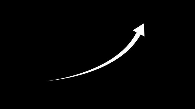 White hand drawn arrow animation pointing upwards on black background for business growth and success concept marketing presentation overlay simple minimalist