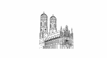 Obraz premium Stylized line art depicts a grand cathedral with twin domed towers