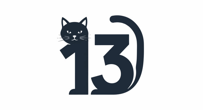 Stylized cat merges with the number thirteen in dark navy