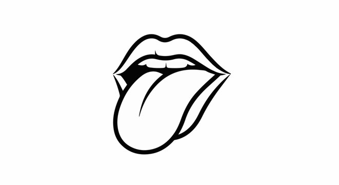 Stylized black and white image of open lips with tongue sticking out