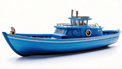 Naklejka premium Detailed Blue Boat Model on White Background, Nautical Transportation.