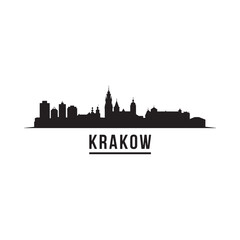 Obraz premium Krakow Skyline Silhouette with City Name Black on White