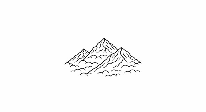 Stylized line art of three peaks with clouds below