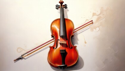 Fototapeta premium Elegant violin and bow resting on a textured surface.