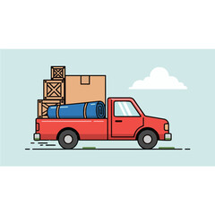 Fototapeta premium Cargo Pickup Truck Flat Vector Illustration, Transportation and Delivery Concept in Clean Minimal Style