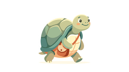 Obraz premium Adorable cartoon turtle with a satchel walking, a delightful illustration embodying the spirit of a slow yet steady journey, perfect for themes of learning and perseverance