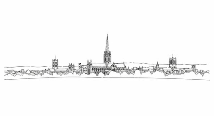 Obraz premium Stylized line drawing of a grand cathedral and surrounding city skyline