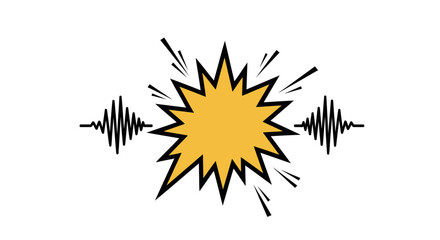 Yellow Starburst Explosion Shape with Sound Waves Radiating, Dynamic Energy Symbol, Isolated White Background. © AHMAD KHOIRI