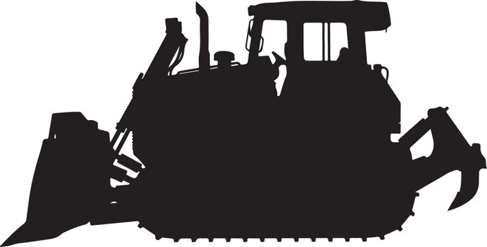 Black silhouette of a bulldozer with front blade and