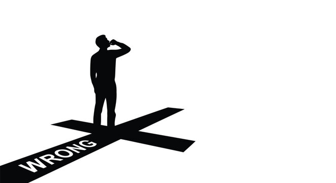 Man standing on wrong path looking uncertain about his direction in life and choices