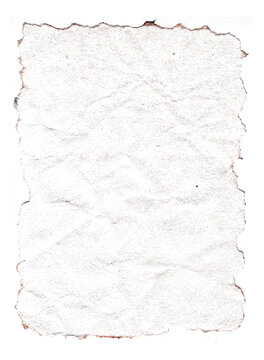 A Sheet Of Paper With Crumpled Edges On White Background