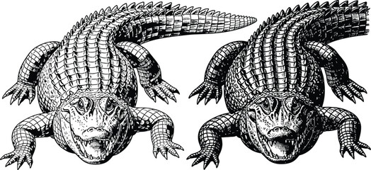 Vintage illustration of two alligators a detailed zoological study © ALO
