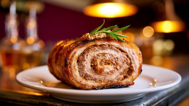 Andouillette de troyes meat roll served in a warm bistro setting