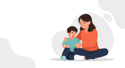 Obraz premium Mother Comforting Crying Child, Sadness and Support, Family Love