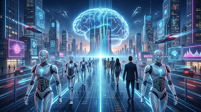 Advanced Artificial General Intelligence Concept Featuring Humanoid Robot Head with Glowing Circuits Representing Digital Superintelligence Growth and Futuristic Automation Progress