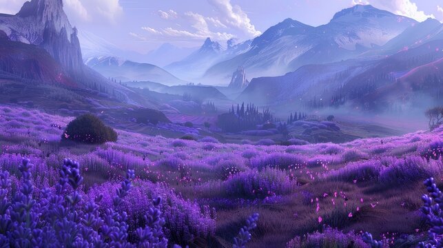 Majestic Mountain Dreams: A Swath of Purple Blossoms